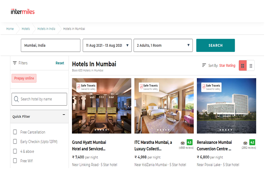 Intermiles to book hotels online